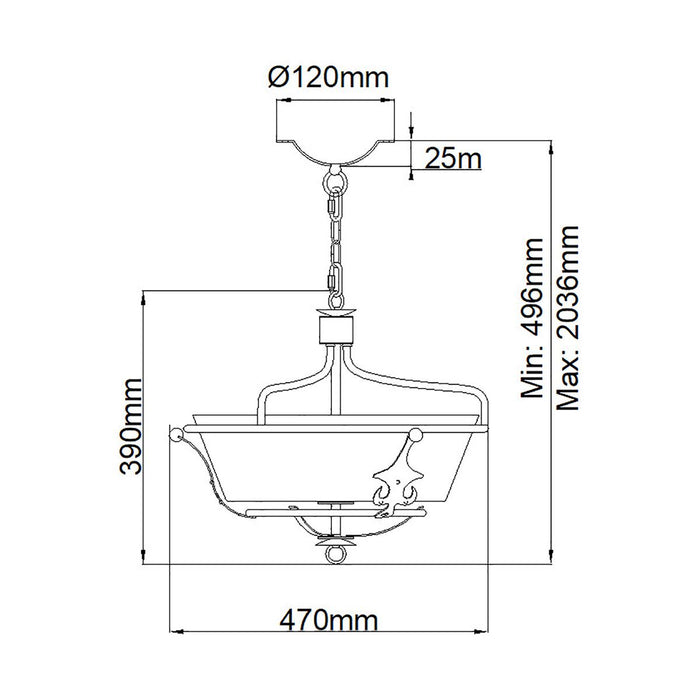 Elstead Windsor 3 Light Semi-Flush Graphite Ceiling Light — close-up detail