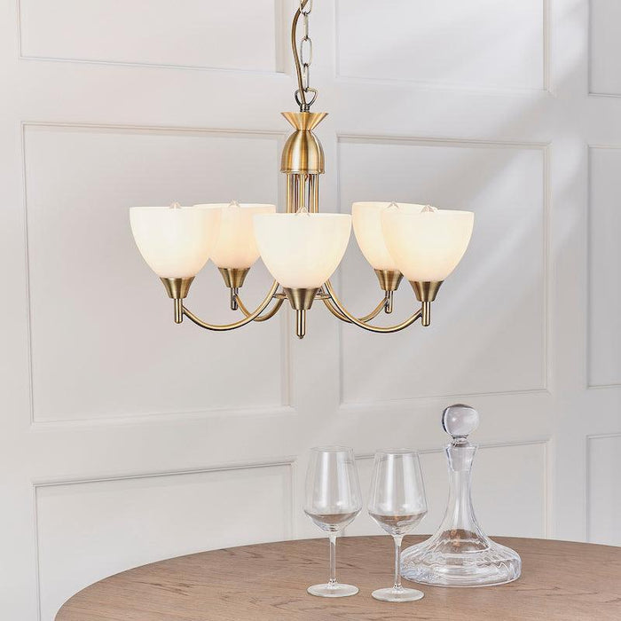 Art Deco Flush & Semi Flush - Alton 5 Arm Antique Brass Finish Semi Flush Ceiling Light 1805-5AN example