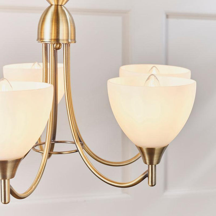 Art Deco Flush & Semi Flush - Alton 5 Arm Antique Brass Finish Semi Flush Ceiling Light 1805-5AN close up