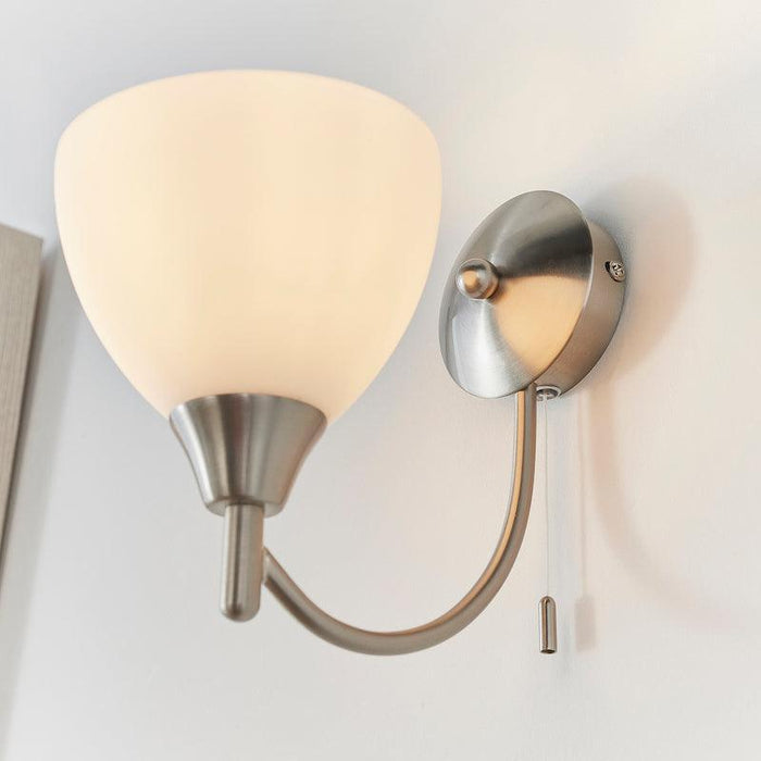Art Deco Wall Light - Alton Single Arm Satin Nickel Finish Wall Light 1805-1SC under view right
