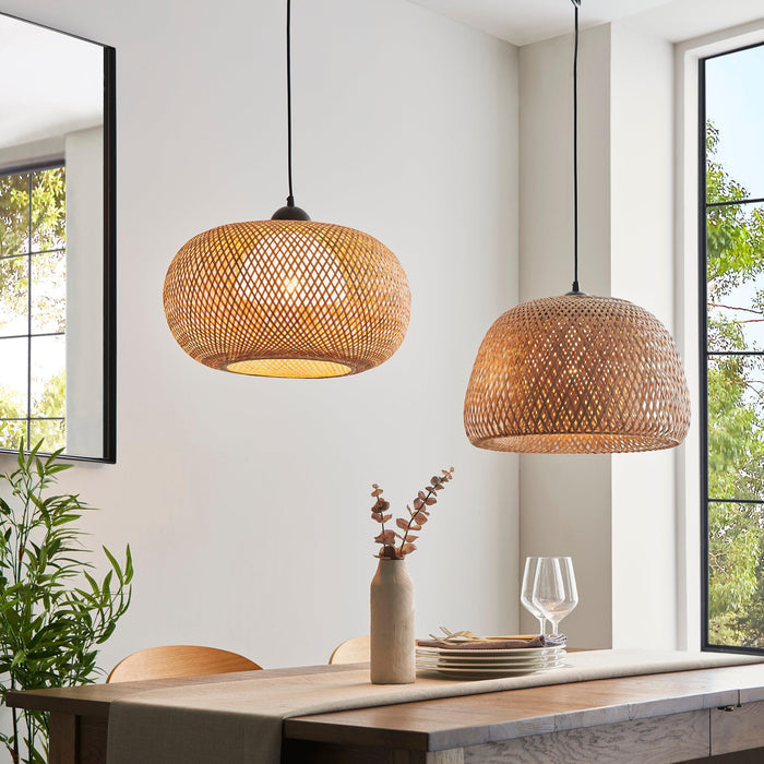 Endon Bali Natural Bamboo Woven Ceiling Pendant-Ceiling Pendant Lights-Endon Lighting Living Room Wide Shot Lighting Tiffany Lighting Direct