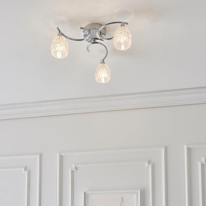 Traditional Flush & Semi Flush Ceiling Lights - Boyer 3 Arm Chrome Finish Flush Ceiling Light BOYER-3CH close up