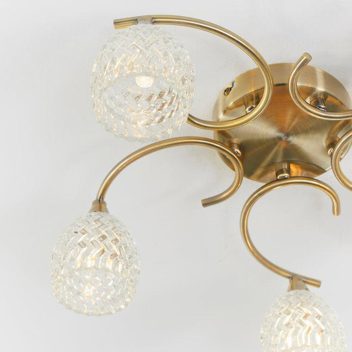 Traditional Flush & Semi Flush Ceiling Lights - Boyer 5 Arm Antique Brass Plate Flush Ceiling Light BOYER-5AB close