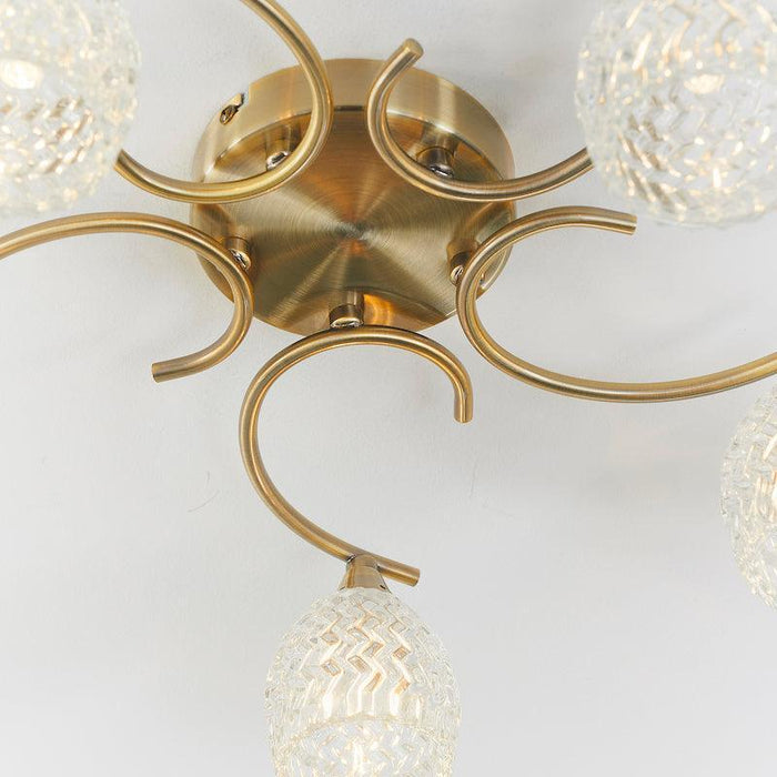 Traditional Flush & Semi Flush Ceiling Lights - Boyer 5 Arm Antique Brass Plate Flush Ceiling Light BOYER-5AB fitting