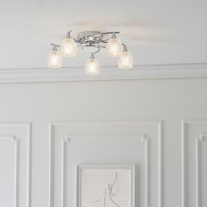 Traditional Flush & Semi Flush Ceiling Lights - Boyer 5 Arm Chrome Finish Flush Ceiling Light BOYER-5CH distance