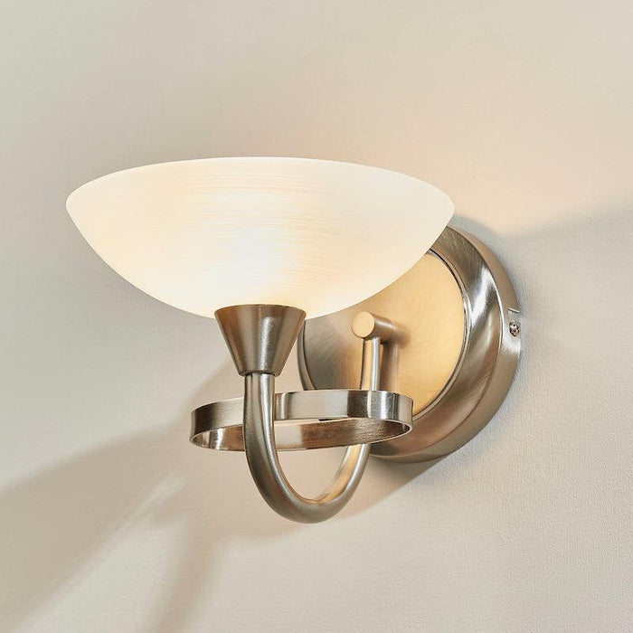 Traditional Wall Lights - Cagney 1LT Satin Crome & White Painted Glass With Lines Wall Light CAGNEY-WBSC right on