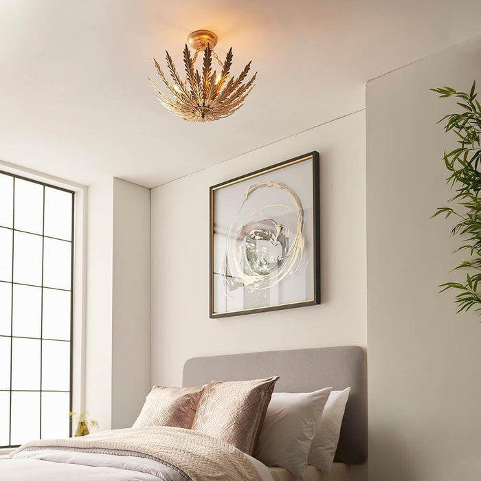 Endon Delphine 3 Light Gold Flush Ceiling Light Living room wide shot