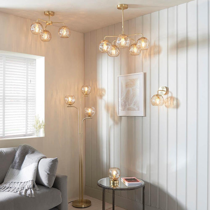 Endon Dimple 3 Light Brass Finish Semi Flush Ceiling Light Living room wide shot