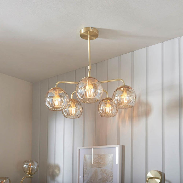 Endon Dimple 5 Light Brass Finish Ceiling Pendant-Ceiling Pendant Lights-Endon Lighting Living Room Lighting Tiffany Lighting Direct