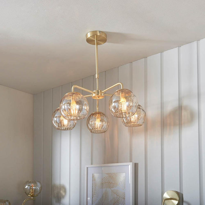 Endon Dimple 5 Light Brass Finish Ceiling Pendant-Ceiling Pendant Lights-Endon Lighting living room close. up unlit Tiffany Lighting Direct