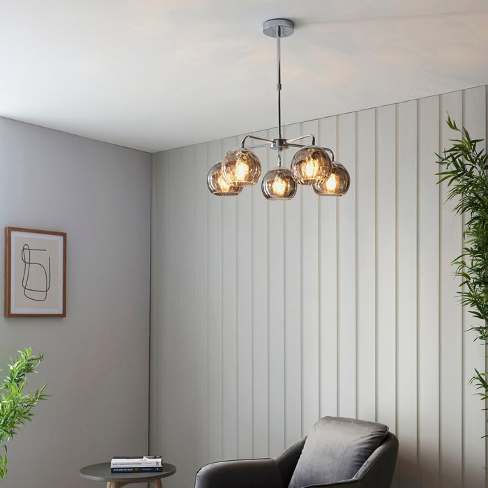 Endon Dimple 5 Light Polished Chrome Ceiling Pendant-Ceiling Pendant Lights-Endon Lighting Living Room Wide Shot Lighting Tiffany Lighting Direct