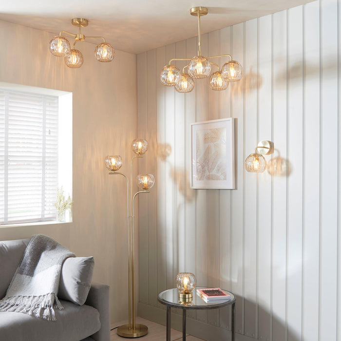 Endon Dimple Brass & Glass Shaded Wall Light Living Room Image