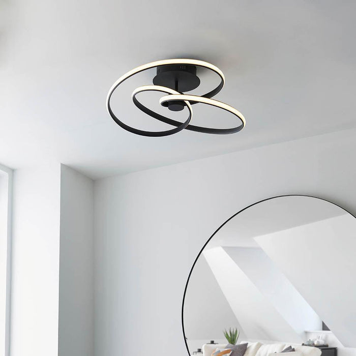 Endon Dune 1 Light Black LED Semi Flush Ceiling Light Living Room Image 1