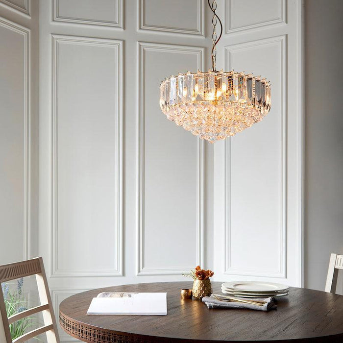 Traditional Ceiling Pendant Lights - Fargo Chrome Plate & Clear Acrylic 6LT Pendant Ceiling Light FARGO-18CH setting