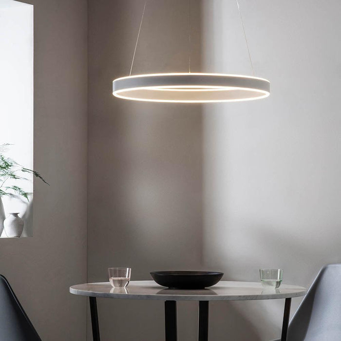Endon Gen LED Nickel Pendant Ceiling-Ceiling Pendant Lights-Endon Lighting living room close up Tiffany Lighting Direct