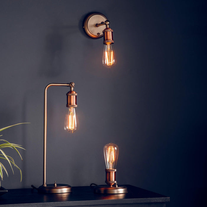 Endon Hal 1 Light Pewter & Copper Table Lamp 76355 - Matching Table and Wall Light