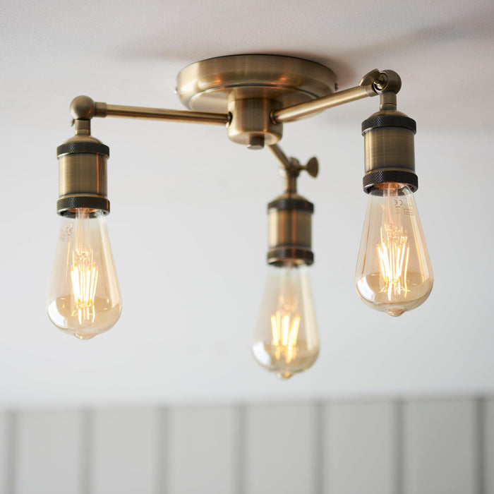 Endon Hal 3 Light Brass Finish Semi Flush Ceiling Light Living Room Image 6