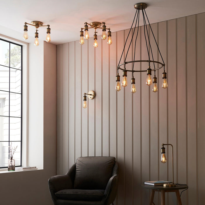 Endon Hal 3 Light Brass Finish Semi Flush Ceiling Light Living Room Image 4