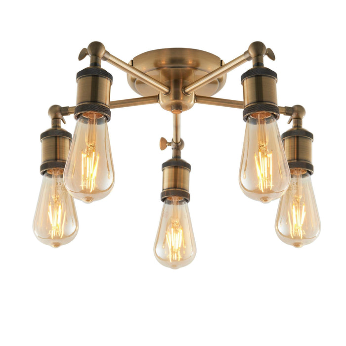 Endon Hal 5 Light Brass Finish Semi Flush Ceiling Light Living room Living Room Image 2