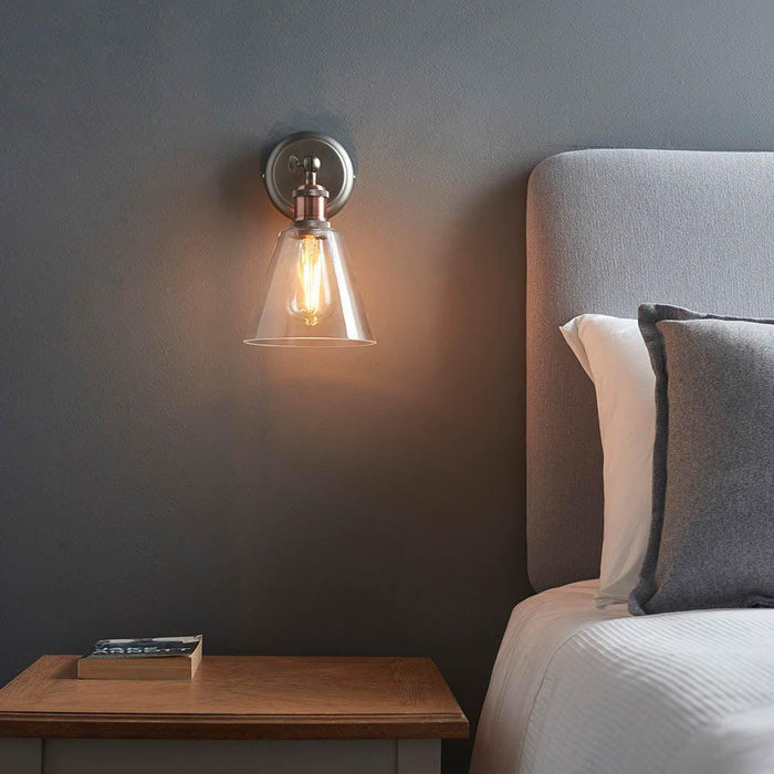 hal pewter wall light 1 by Endon Lighting Bedroom Close Up Image