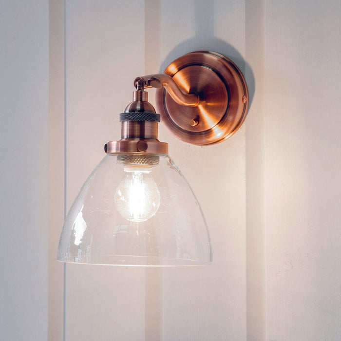 Endon Hansen 1 Light Copper Wall Light 76334 wall attached and lit