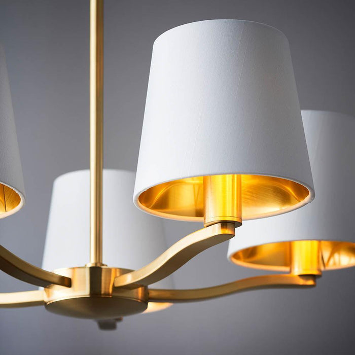 Endon Harvey 5 Light Satin Gold Pendant Ceiling Light-Ceiling Pendant Lights-Endon Lighting Hallway Lighting Close upTiffany Lighting Direct
