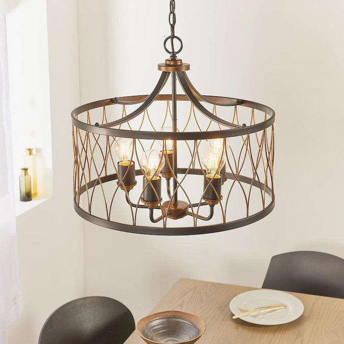 Traditional Ceiling Pendant Lights - Heston Matt Black And Rustic Bronze Painted 5 Light Pendant Ceiling Light 61498 above