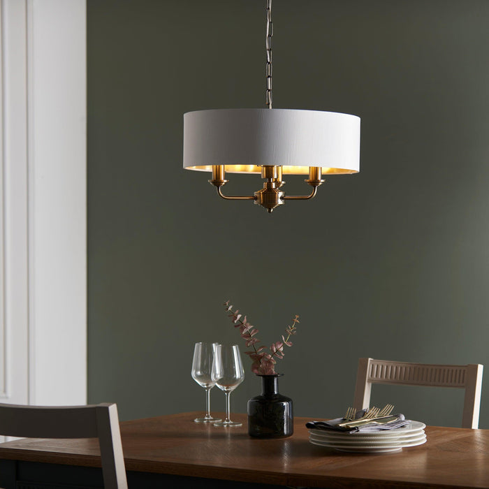 Endon Highclere 3 Light Antique Brass Ceiling Pendant-Ceiling Pendant Lights-Endon Lighting Living Room Lighting Tiffany Lighting Direct