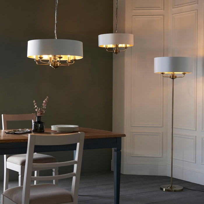 Endon Highclere 3 Light Antique Brass Ceiling Pendant-Ceiling Pendant Lights-Endon Lighting Hallway Lighting Close upTiffany Lighting Direct