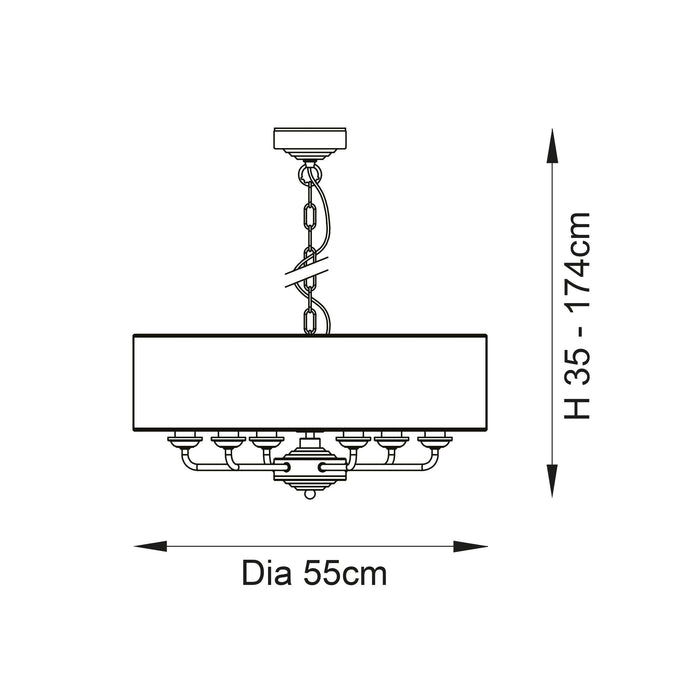 Endon Highclere 6 Light Antique Brass Pendant Ceiling Light-Ceiling Pendant Lights-Endon Lighting living room close. up unlit Tiffany Lighting Direct