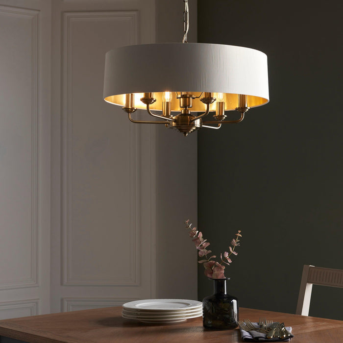 Endon Highclere 6 Light Antique Brass Pendant Ceiling Light-Ceiling Pendant Lights-Endon Lighting Hallway Lighting Close upTiffany Lighting Direct