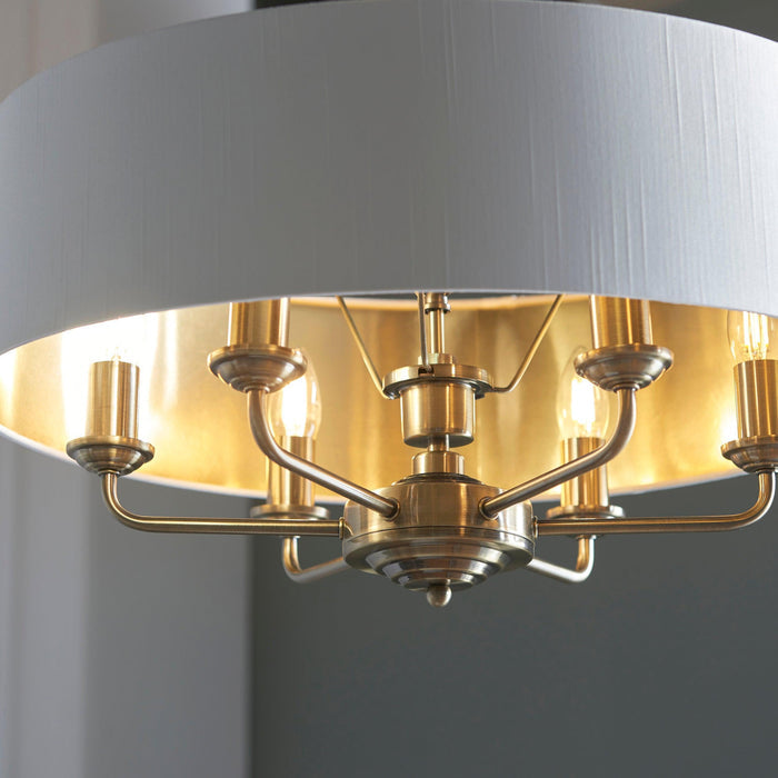 Endon Highclere 6 Light Antique Brass Pendant Ceiling Light-Ceiling Pendant Lights-Endon Lighting Hallway Lighting Family Image Tiffany Lighting Direct