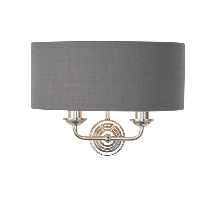 highclere bright nickel wall light charcoal shade by Endon Lighting Living room close up image