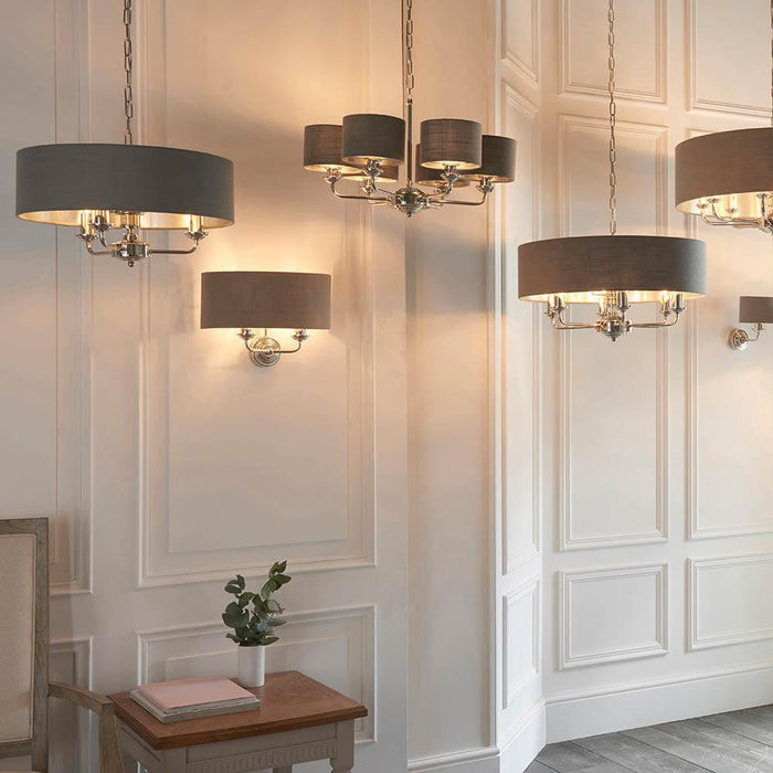 highclere bright nickel wall light charcoal shade by Endon Lighting Living Room  Unlit Shot