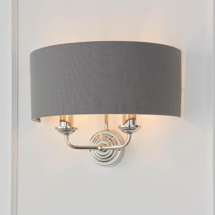highclere bright nickel wall light charcoal shade by Endon Lighting Bedroom Hero Shot
