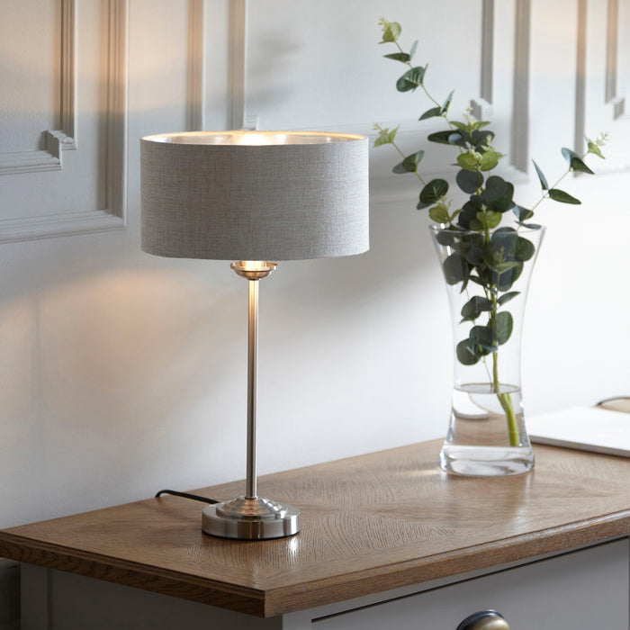 highclere brushed chrome table lamp linen shade by Endon Lighting Living room image