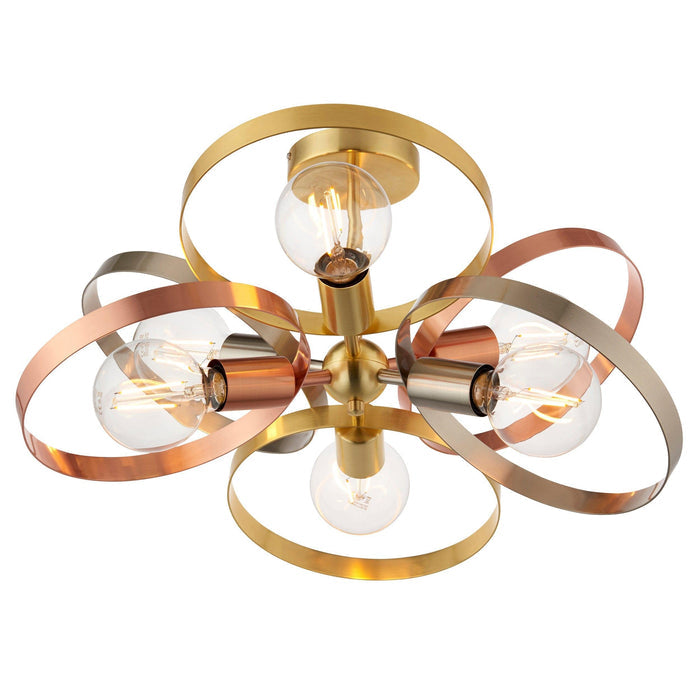 Endon Hoop 6 Light Semi Flush - Brushed Brass/Copper/Nickel Living room Image
