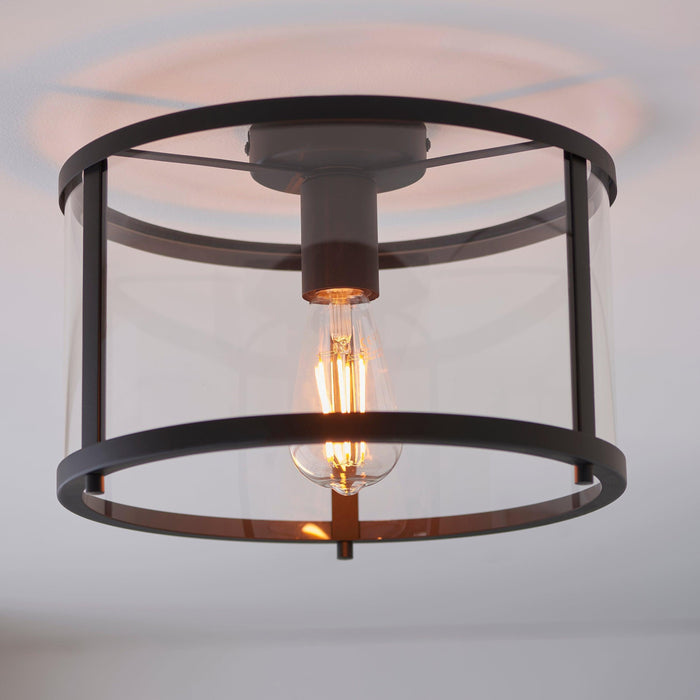 Endon Hopton 1 Light Black Living Room Flush Ceiling Light Image 1