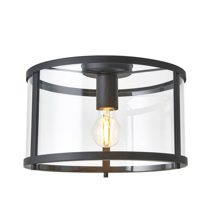Endon Hopton 1 Light Black Living Room Flush Ceiling Light Image 2