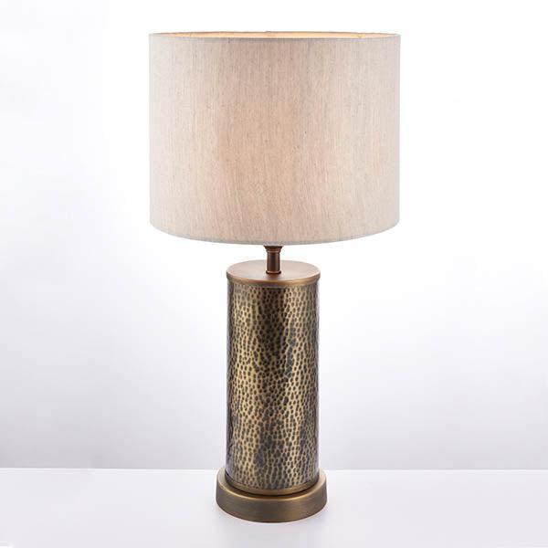 Endon Indara Hammered Aged Bronze Table Lamp - Linen Shade-Endon Lighting-Living-Room-Tiffany Lighting Direct-[image-position]