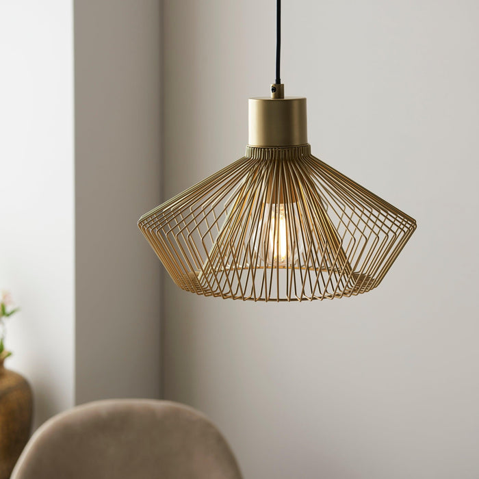 Endon Kimberley 1 Light Gold Ceiling Pendant-Ceiling Pendant Lights-Endon Lighting Living Room Wide Shot Lighting Tiffany Lighting Direct