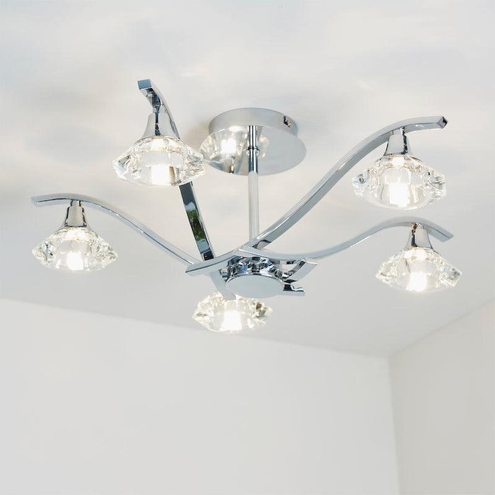 Traditional Flush & Semi Flush Ceiling Lights - Langella 5 Arm Chrome Finish Semi Flush Ceiling Light LANGELLA-5CH close up