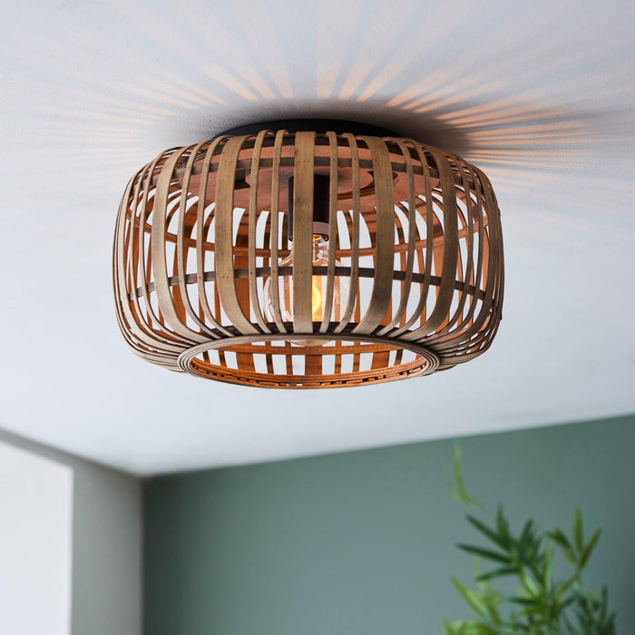 Endon Mathias 1 Light Bamboo Cage Living Room Ceiling Flush Image 3