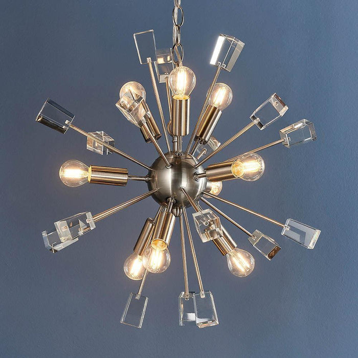 Endon Miro 9 Light Satin Nickel Pendant Ceiling Light-Ceiling Pendant Lights-Endon Lighting living room 2nd close upTiffany Lighting Direct