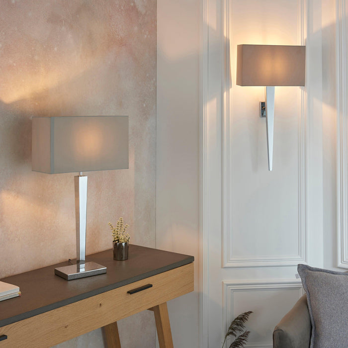 Endon Moreto Chrome Finish And Grey Faux Silk Table Lamp-Endon Lighting-Living-Room-Tiffany Lighting Direct-[image-position]