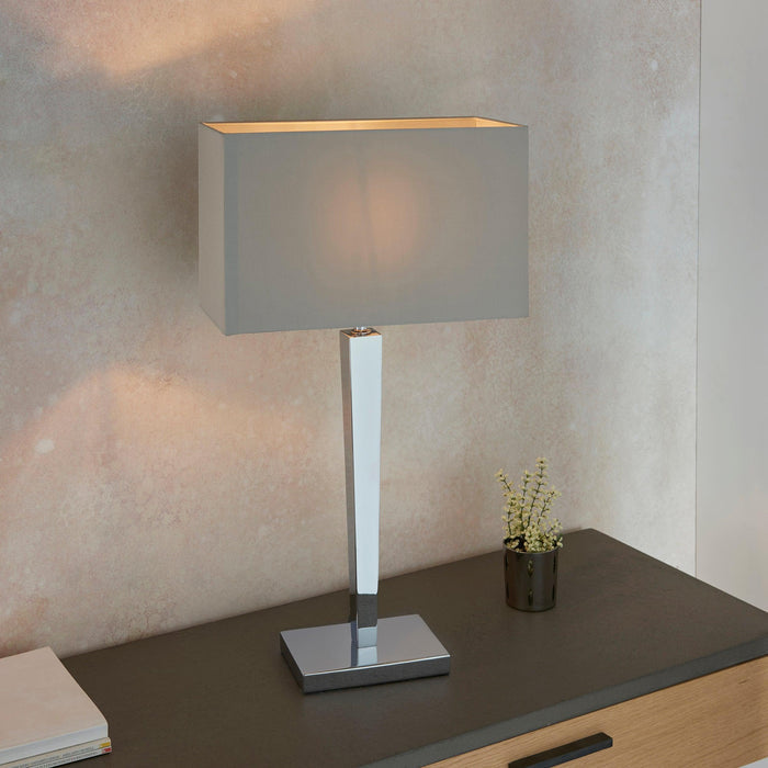 Endon Moreto Chrome Finish And Grey Faux Silk Table Lamp-Endon Lighting-Living-Room-Tiffany Lighting Direct-[image-position]