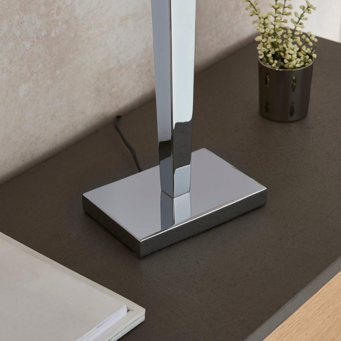 Endon Moreto Chrome Finish And Grey Faux Silk Table Lamp-Endon Lighting-Living-Room-Tiffany Lighting Direct-[image-position]