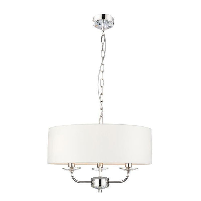 Traditional Ceiling Pendant Lights - Nixon 3LT Bright Nickel Crystal Glass & Vintage White Faux Silk Pendant Ceiling Light 60129
