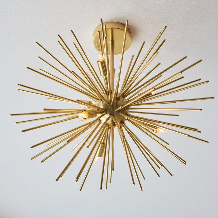 Endon Orta 6 Light Brass Semi-Flush Ceiling Light Living room close up