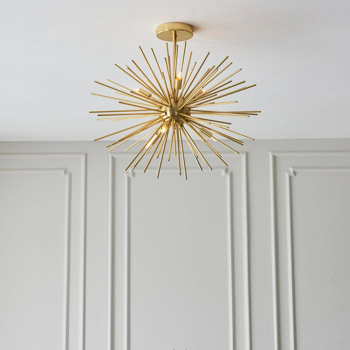 Endon Orta 6 Light Brass Semi-Flush Ceiling Light Hallway close up